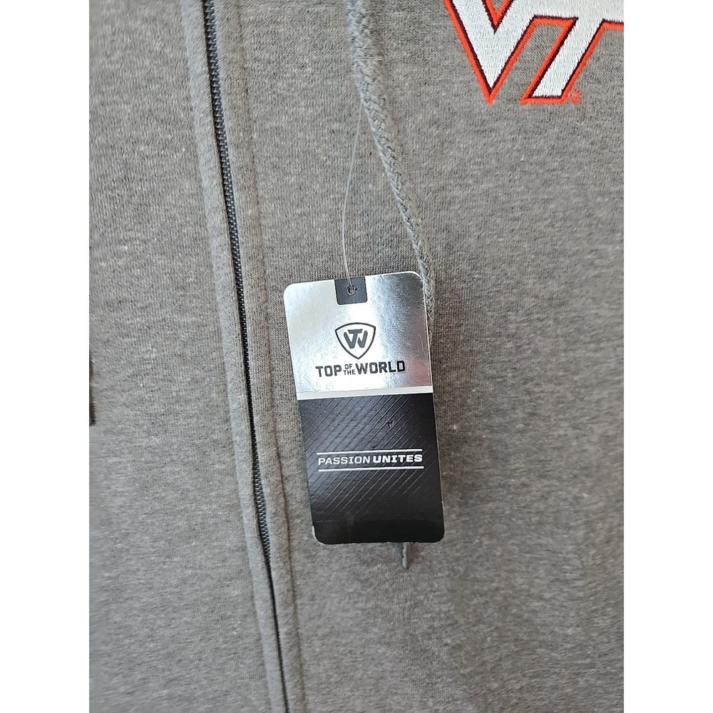 Virginia Tech Hokies 2XL Men's Heathered Grey Full Zip Hoodie NWT *NEW* - Picture 2 of 11